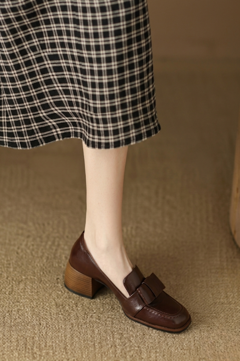 Square Toe Leather Pumps
