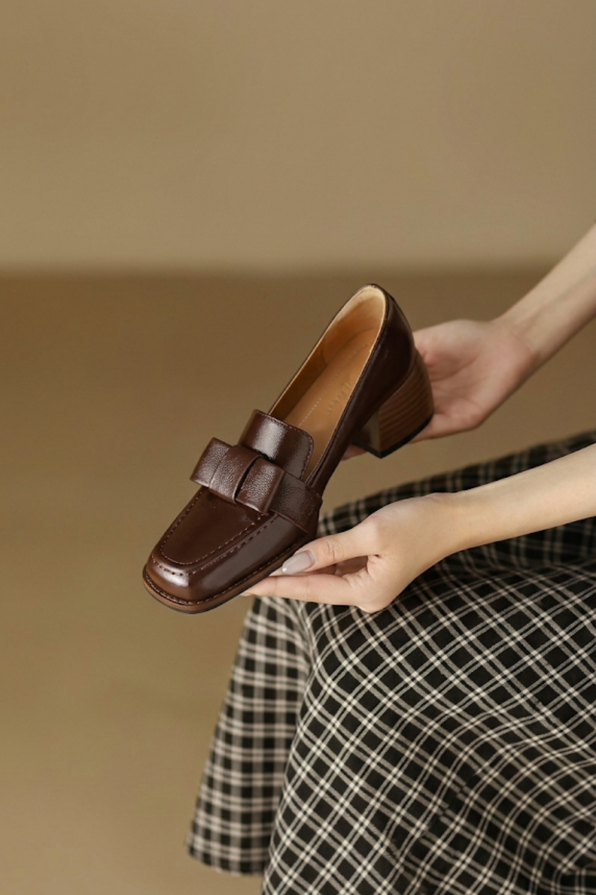 Square Toe Leather Pumps