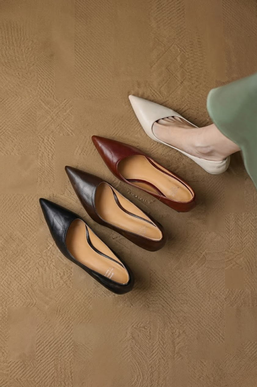 Leather Pointed Loafer Pumps