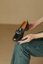 Square Toe Leather Pumps