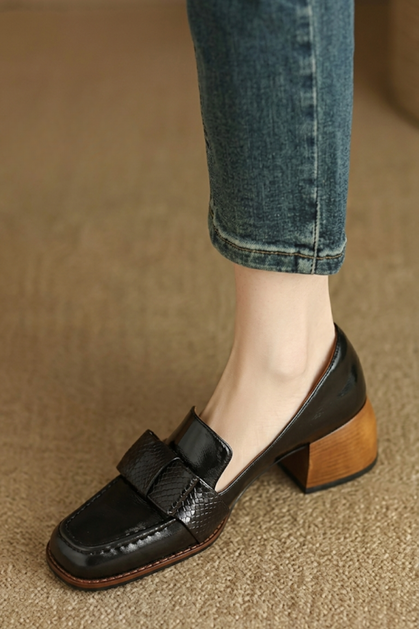 Square Toe Leather Pumps