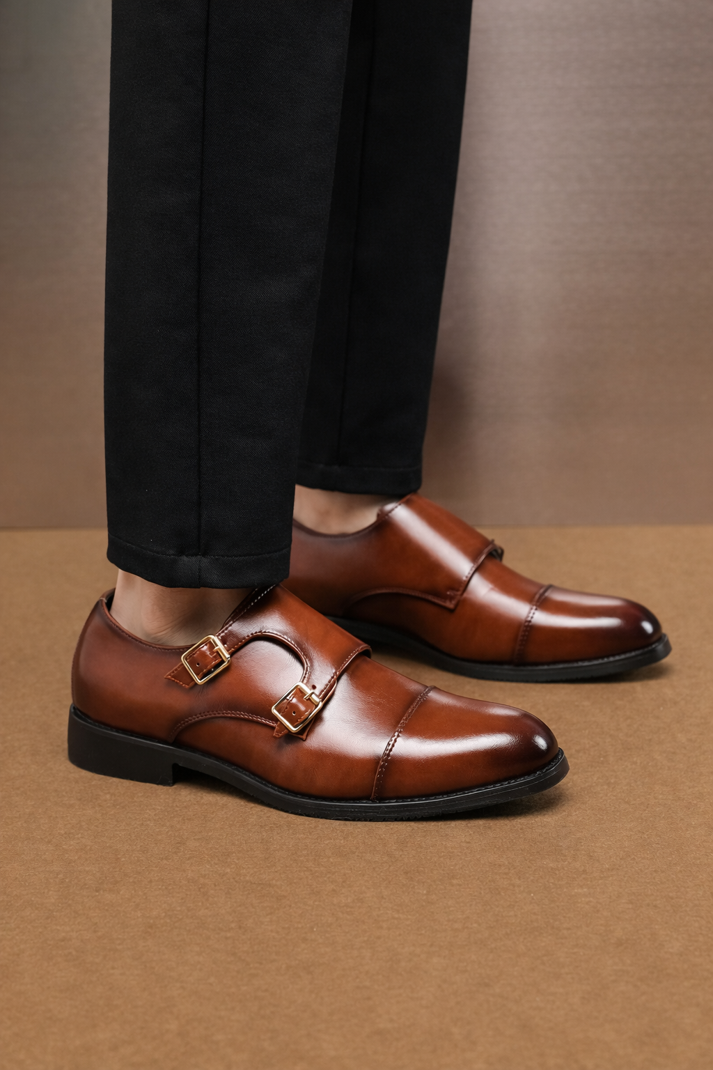 Men’s Luxury Double Buckle Slip-On Leather