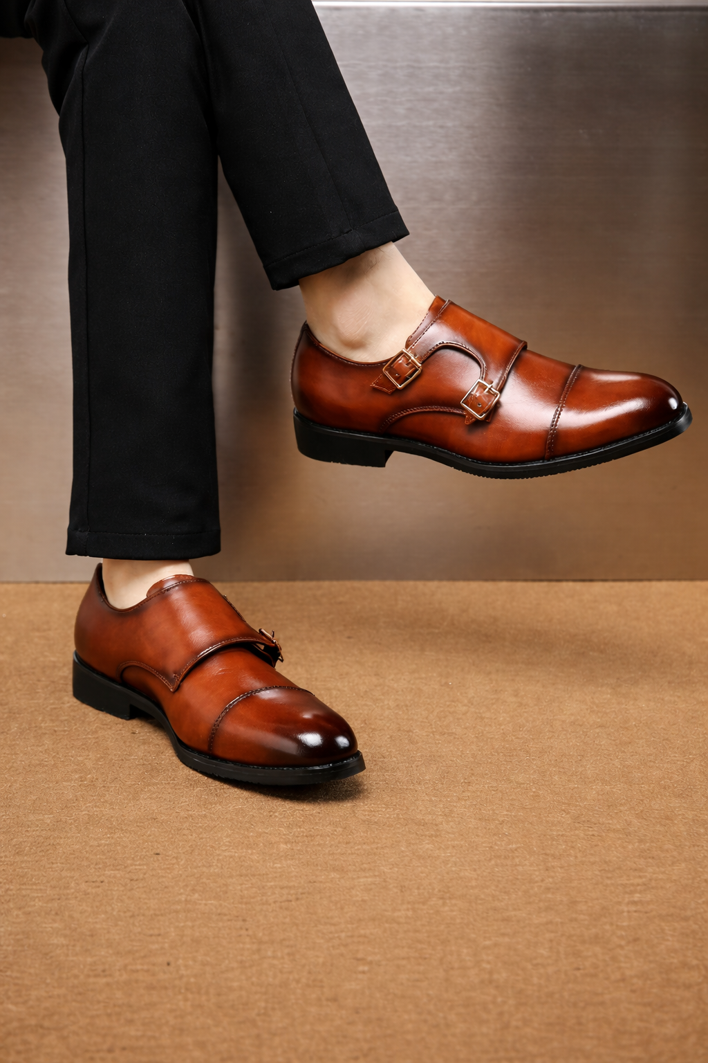 Men’s Luxury Double Buckle Slip-On Leather