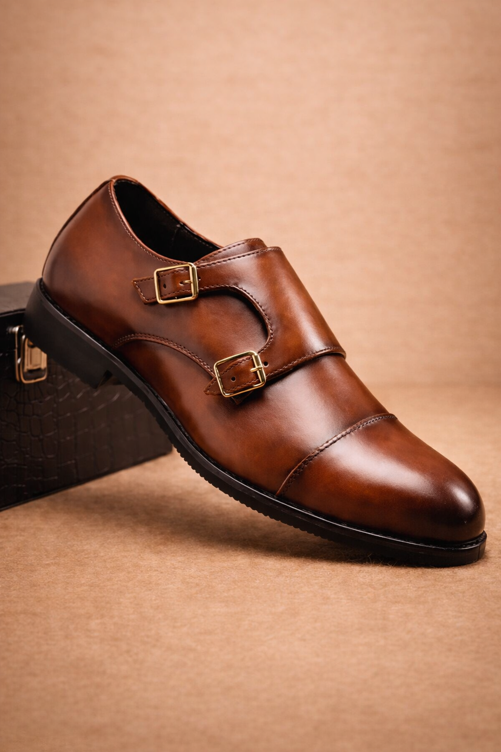 Men’s Luxury Double Buckle Slip-On Leather
