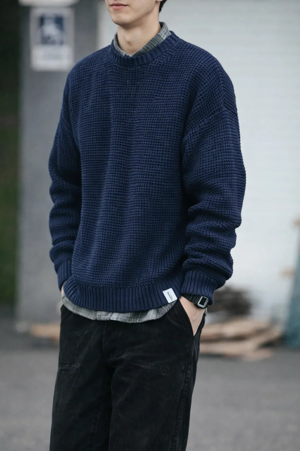 Waffle Knit Crew Sweater