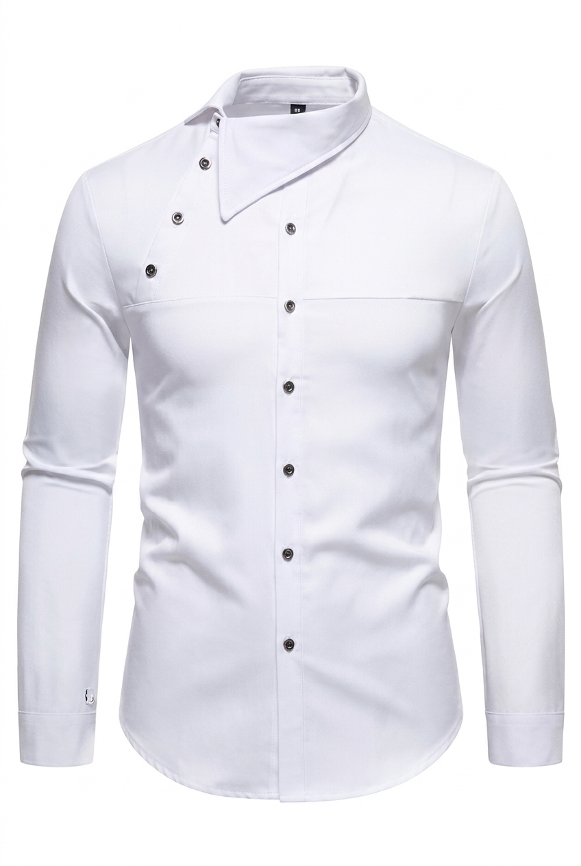 Button Stand Collar Dress Shirt