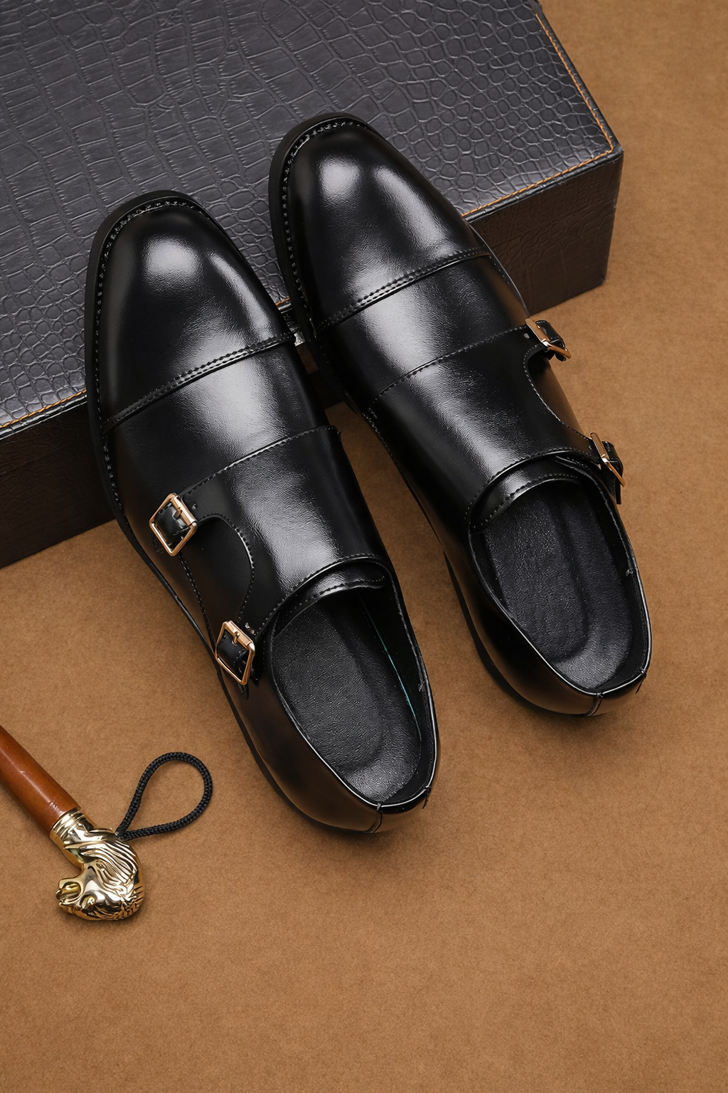 Men’s Luxury Double Buckle Slip-On Leather