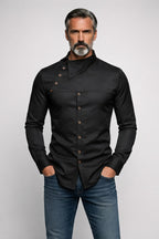 Button Stand Collar Dress Shirt