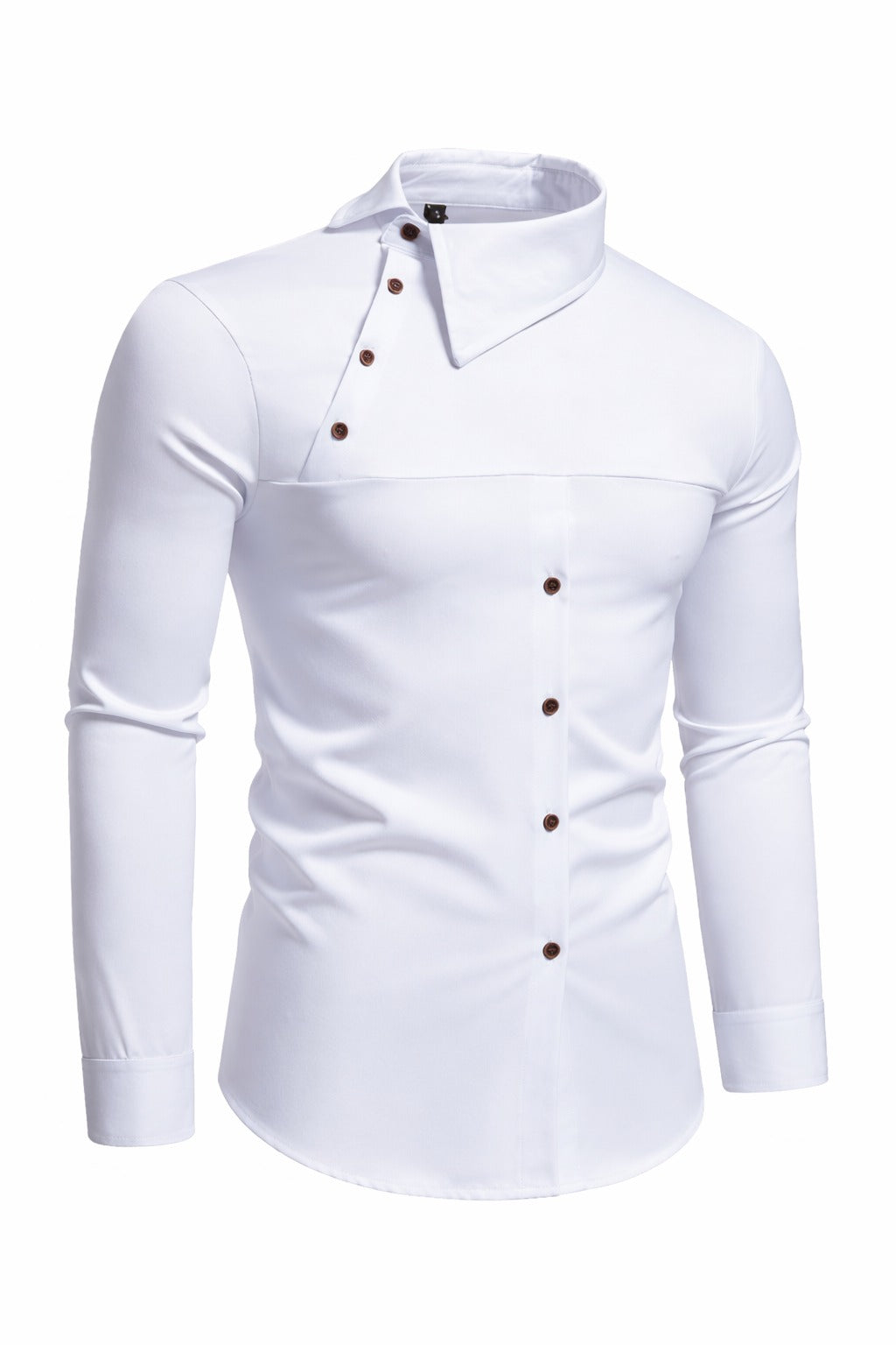 Button Stand Collar Dress Shirt