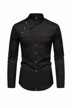 Button Stand Collar Dress Shirt