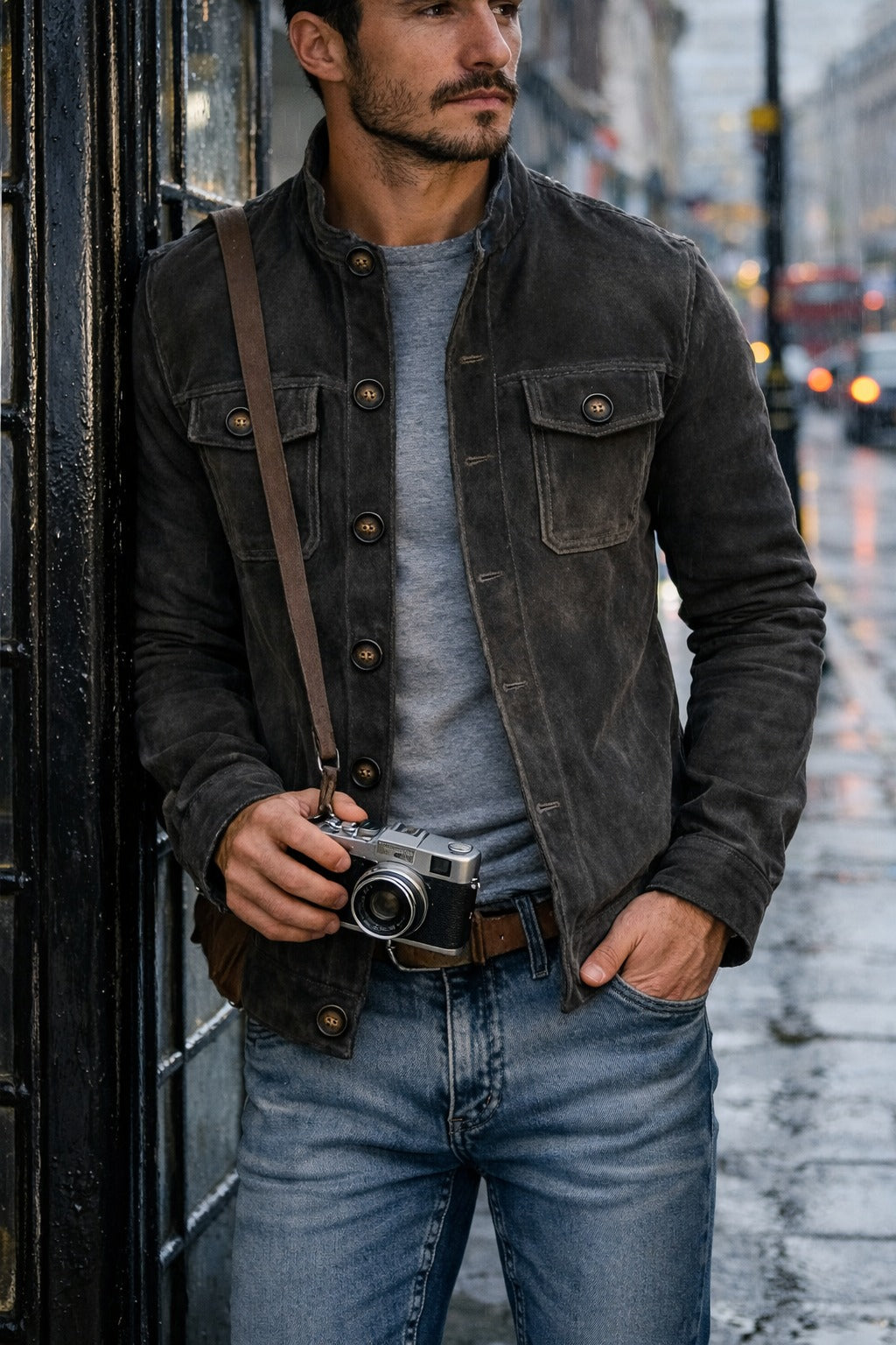 Suede Button Cargo Jacket