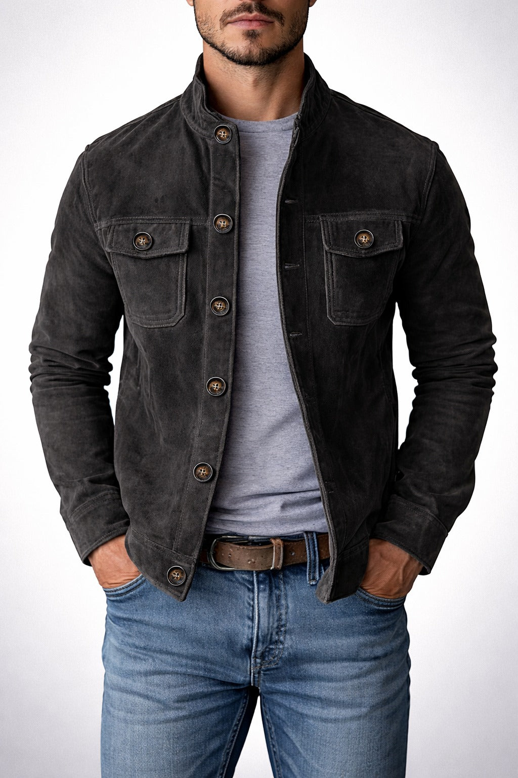 Suede Button Cargo Jacket