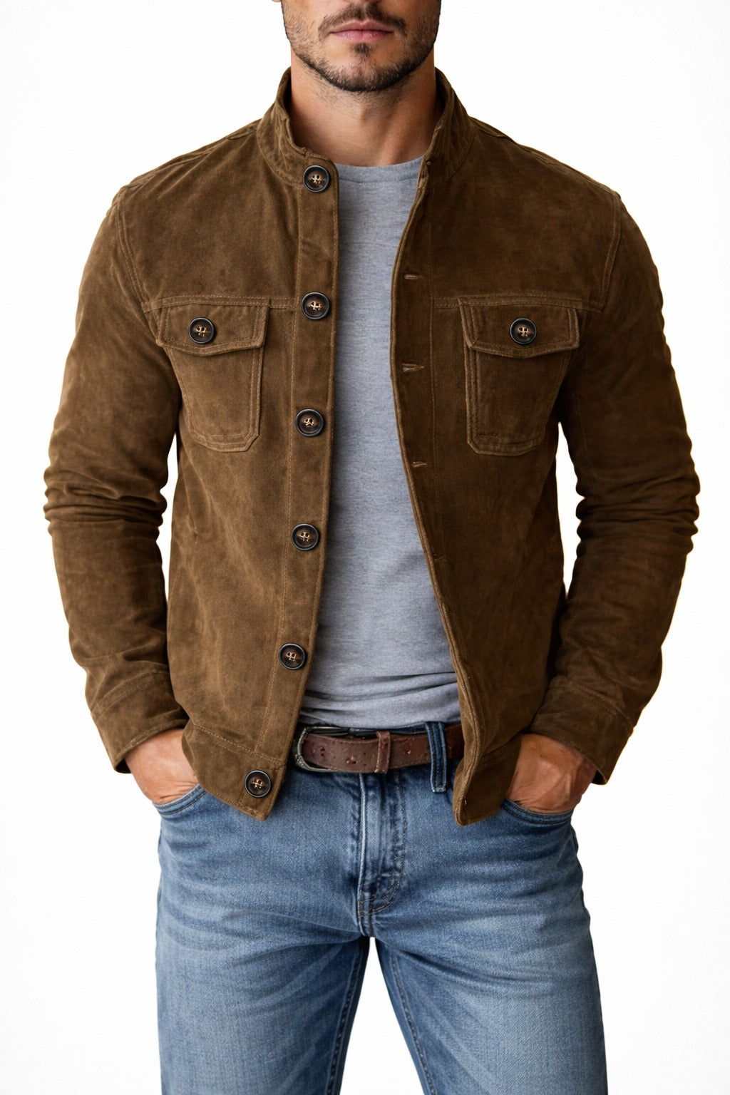 Suede Button Cargo Jacket