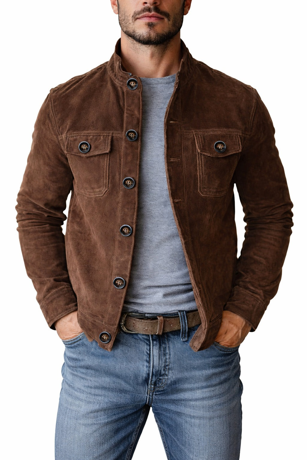 Suede Button Cargo Jacket