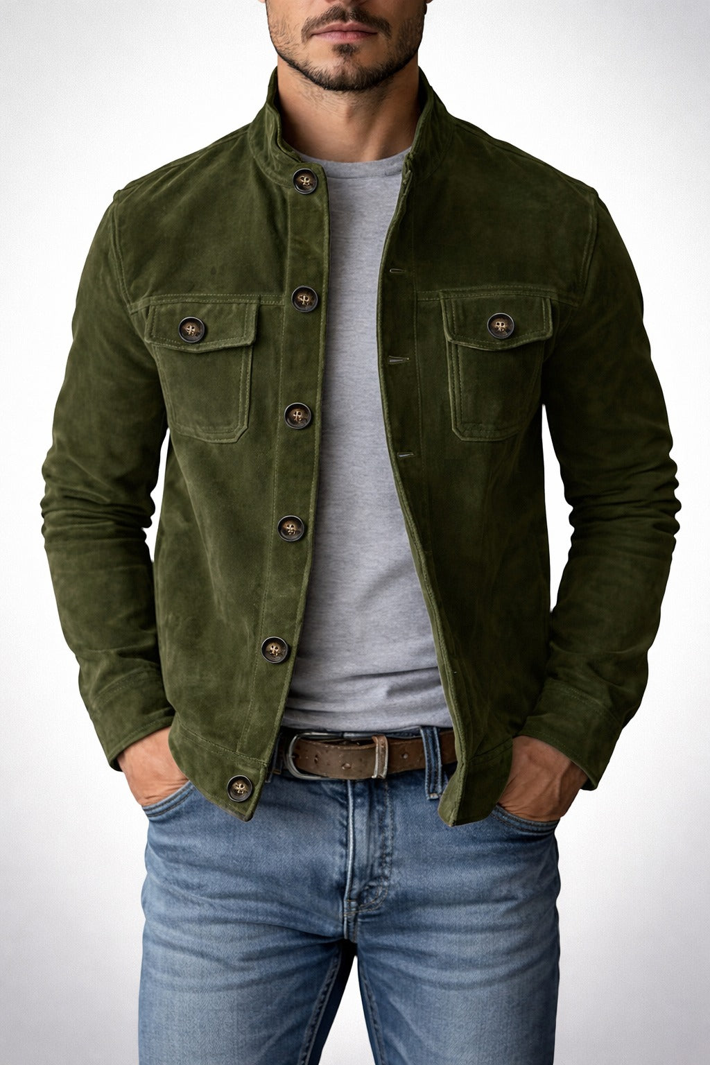 Suede Button Cargo Jacket