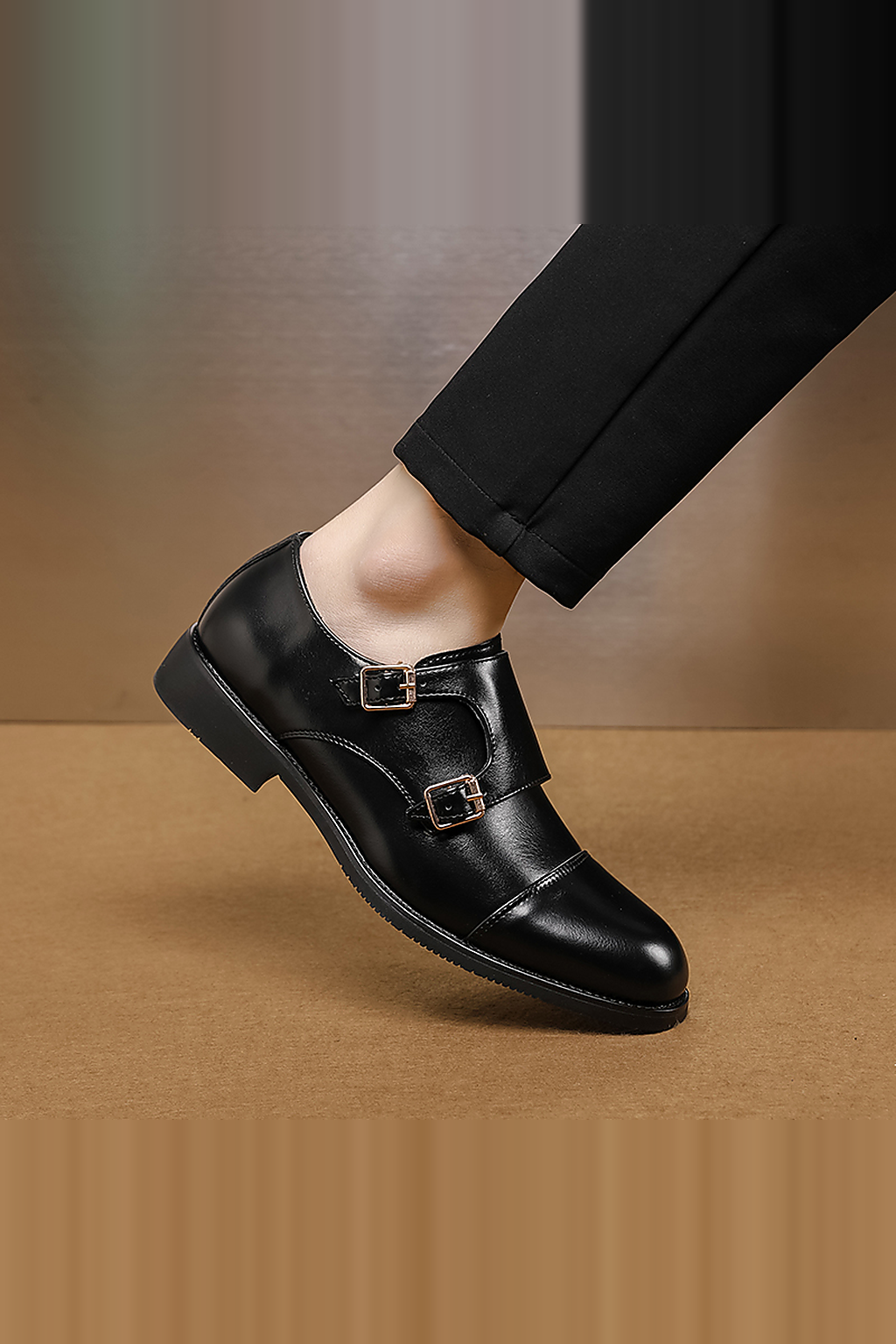 Men’s Luxury Double Buckle Slip-On Leather